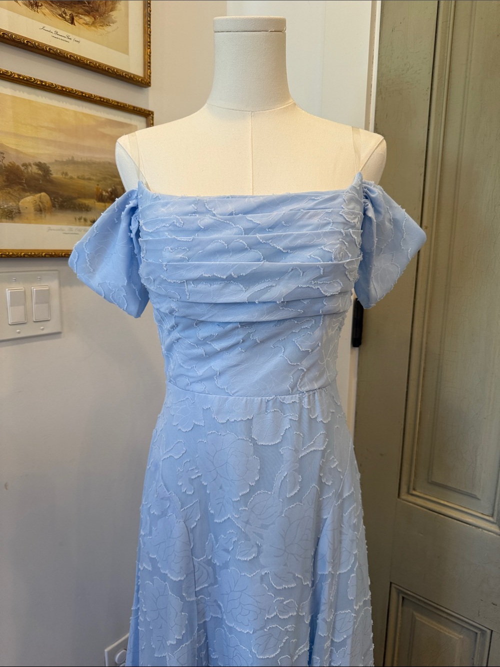 Light Blue Off-Shoulder Floral Dress